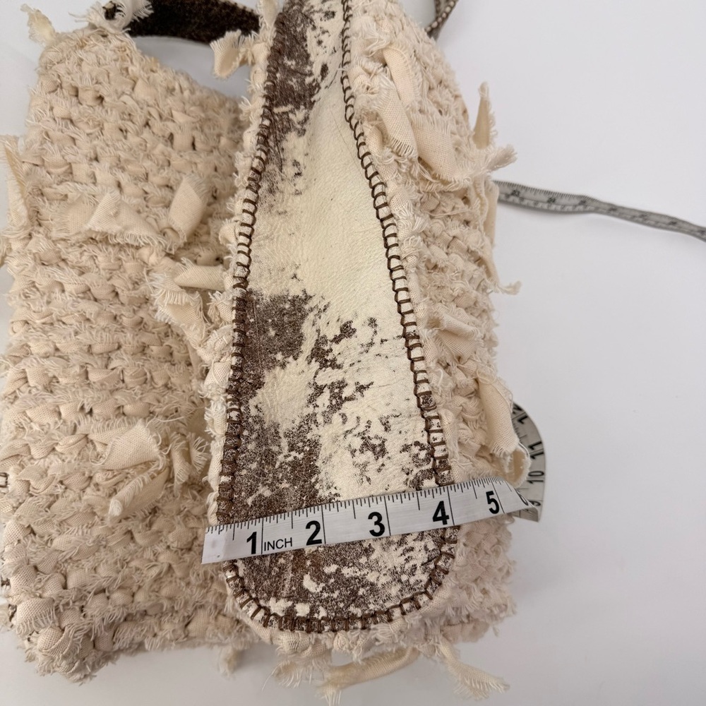 Handmade Boho Crochet Crossbody Bag Leather Trim‎ Satin Lined Neutral Rustic - Picture 11 of 15